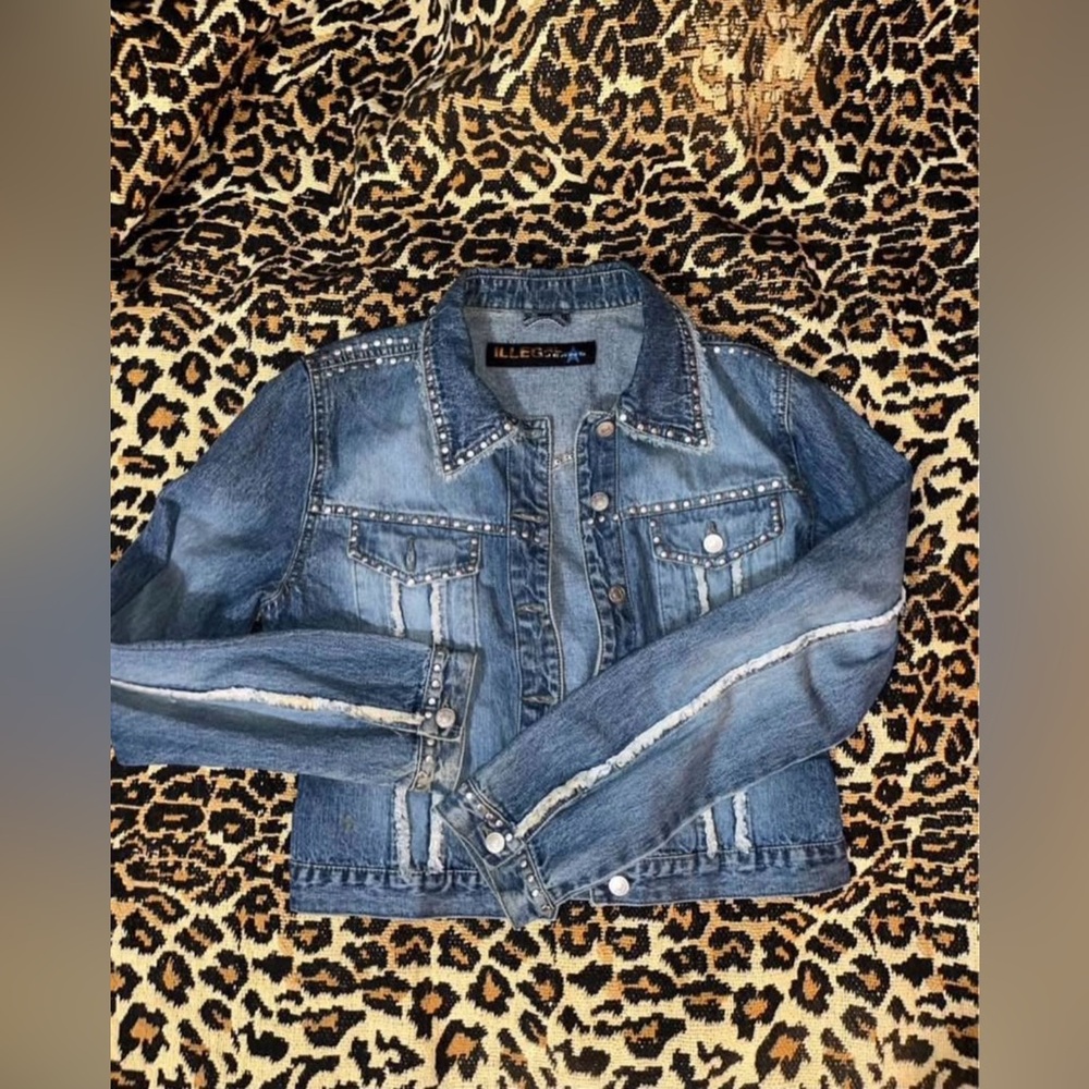2000s illegal jeans Studded Blue Denim Jacket